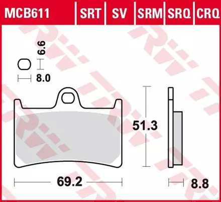 Тормозные колодки TRW MCB611SV для мотоциклов