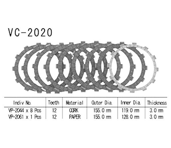 Фрикционные диски сцепления Vesrah VC2020 для мотоциклов