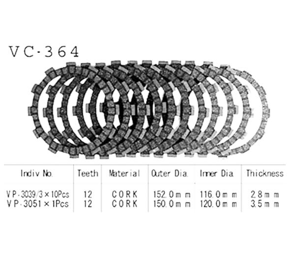 Фрикционные диски сцепления Vesrah VC364 для мотоциклов