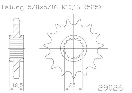 Передняя звезда 16 зуб. Esjot 50-29026-16 аналог JTF1904.16