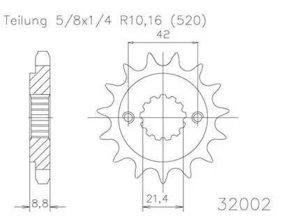 Передняя звезда 16 зуб. Esjot 50-32002-16 аналог JTF516.16