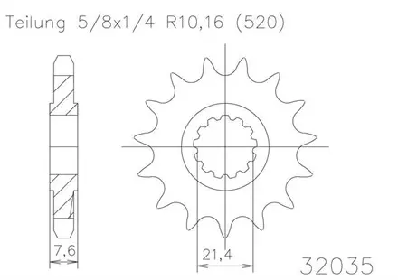 Передняя звезда 16 зуб. Esjot 50-32035-16S аналог JTF1536.16