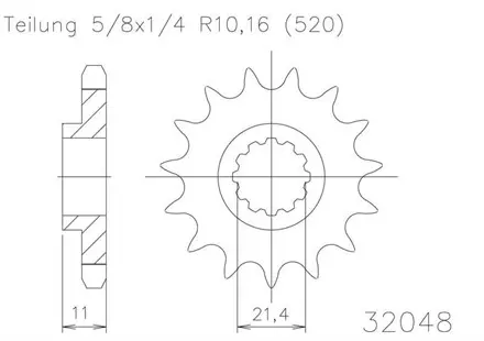 Передняя звезда 14 зуб. Esjot 50-32048-14 аналог JTF824.14