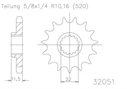Передняя звезда 16 зуб. Esjot 50-32051-16 аналог JTF1902.16