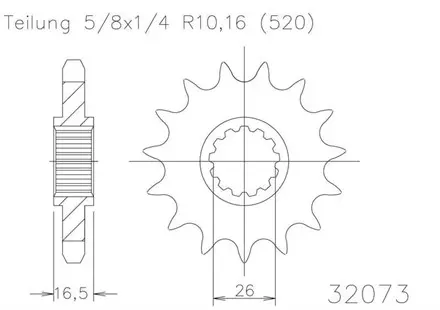Передняя звезда 16 зуб. Esjot 50-32073-16S аналог JTF1269.16