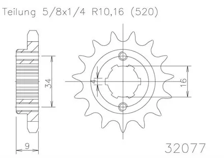 Передняя звезда 14 зуб. Esjot 50-32077-14 аналог JTF1554.14