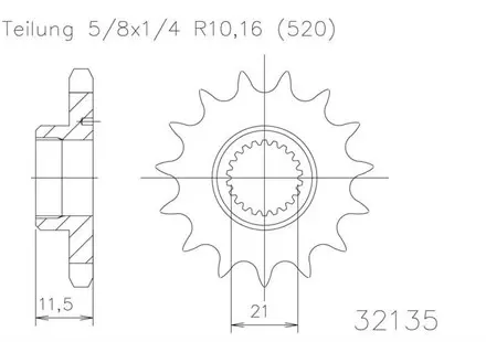 Передняя звезда 14 зуб. Esjot 50-32135-14 аналог JTF583.14