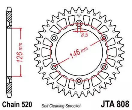 Звезда задняя JT JTA808.50 для мотоциклов