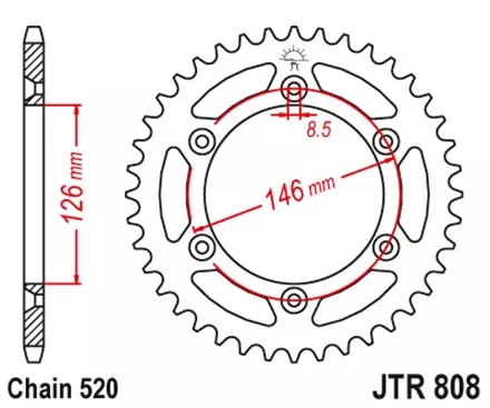 Звезда задняя JT JTR808.47ZBK для мотоциклов