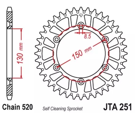 Звезда задняя JT JTA251.52 для мотоциклов