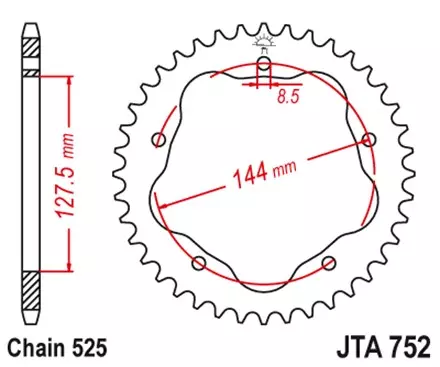 Звезда задняя JT JTA752.39 для мотоциклов