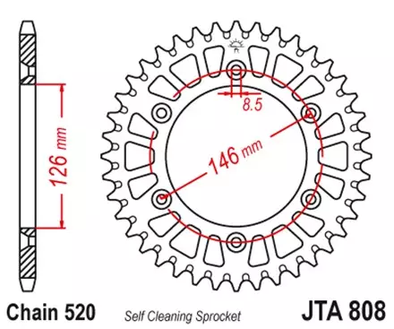 Звезда задняя JT JTA808.43 для мотоциклов