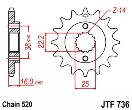 Звезда передняя JT JTF736.14 для мотоциклов