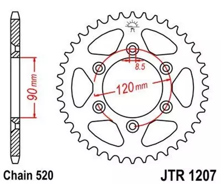 Звезда задняя JT JTR1207.39 для мотоциклов