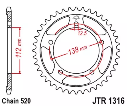 Звезда задняя JT JTR1316.43 для мотоциклов