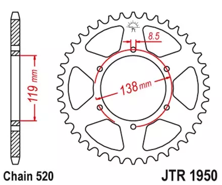 Звезда задняя JT JTR1950.48 для мотоциклов