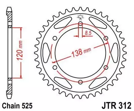 Звезда задняя JT JTR312.38 для мотоциклов
